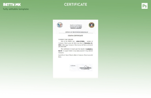 модерен стил Филипини Канцеларијата на шаблонот за уверение за смрт на Пунонг Ба